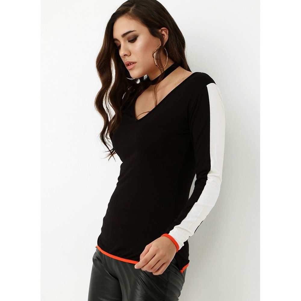 Black and White Long Sleeve Top - Picture 2 of 4